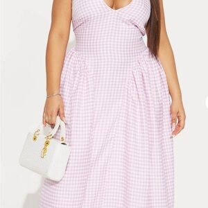 Fashion Nova Cream and Pink Pleated Halter Sundress